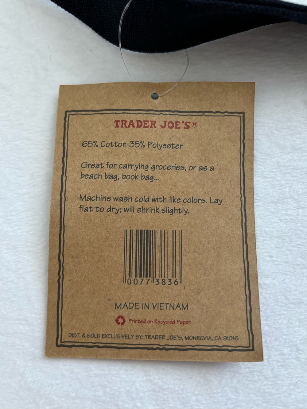 Trader Joe’s Large Canvas Tote Bag Cream and Navy Blue NWT - Picture 10 of 14